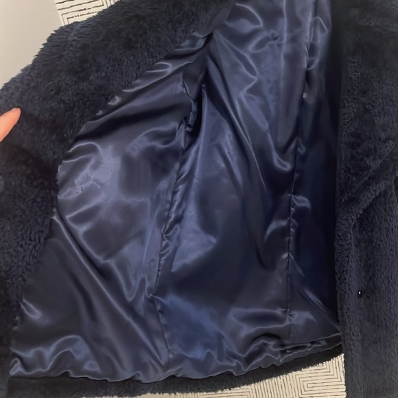 Navy Faux Fur Teddy Coat -pea coat style - Picture 6 of 8